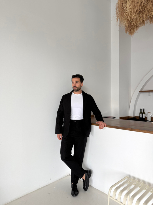 Eşofman TakımıSiyah Ham Keten Pamuk Takım Elbise SNZ 1308