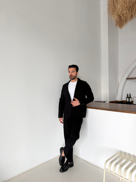 Eşofman TakımıSiyah Ham Keten Pamuk Takım Elbise SNZ 1308