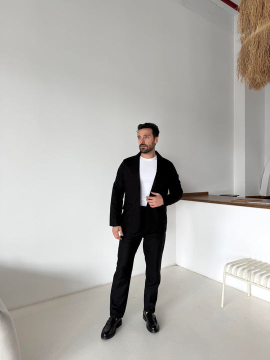 Eşofman TakımıSiyah Ham Keten Pamuk Takım Elbise SNZ 1308