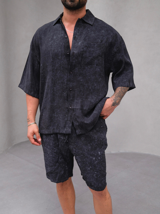 Eşofman TakımıSiyah Yıkamalı Şort Takım PNC 2445
