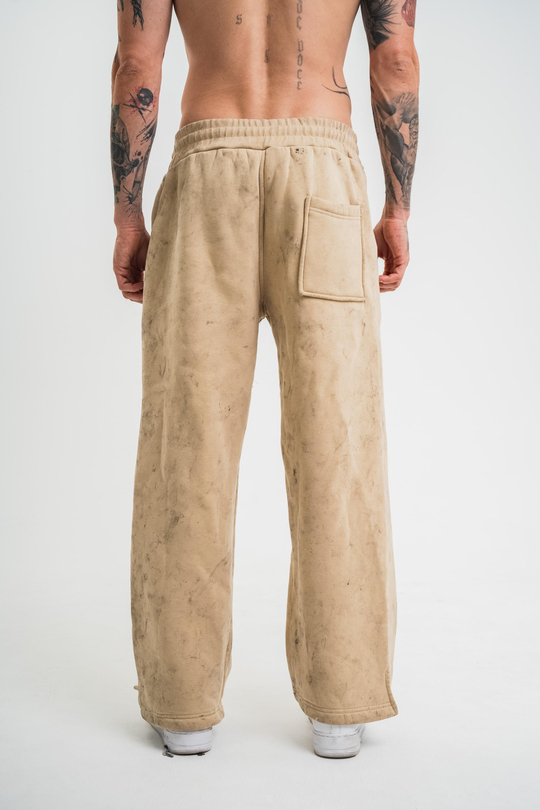 EşofmanBej Yıkamalı Düz Baggy Eşofman PLZ