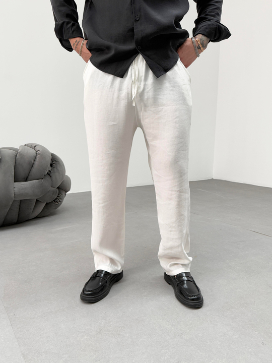 EşofmanBeyaz Bel Lastikli Aerobin Kumaş Baggy Jogger SNZ 1017