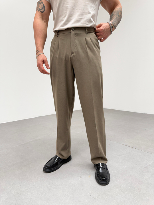 EşofmanHaki Bel Lastikli Baggy Kumaş Pantolon SNZ 1046