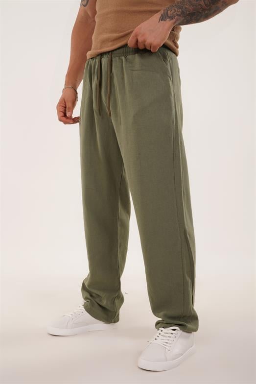EşofmanHaki KETEN BELİ LASTİKLİ BOL PAÇA PANT. SNZ 4640 2024