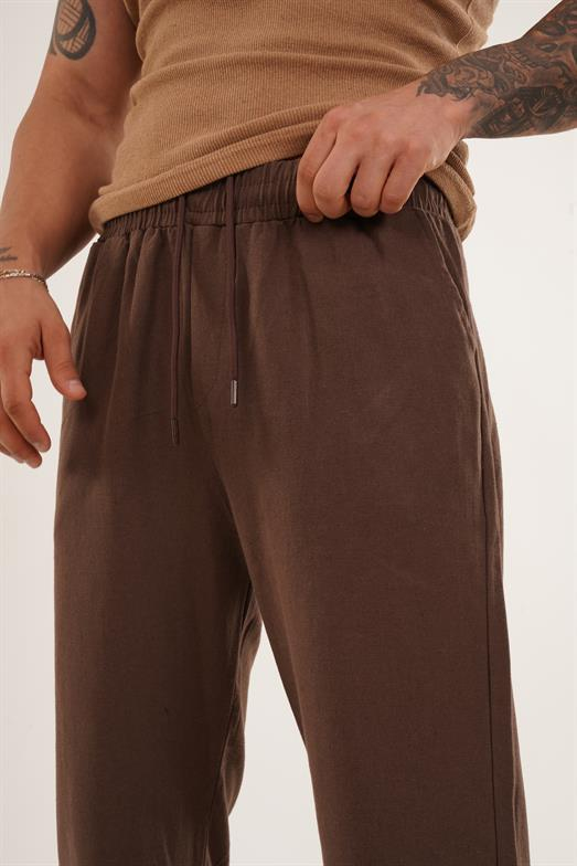 EşofmanKahve KETEN BELİ LASTİKLİ BOL PAÇA PANT. SNZ 4640 2024