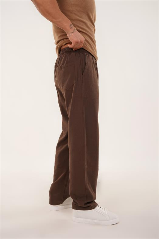 EşofmanKahve KETEN BELİ LASTİKLİ BOL PAÇA PANT. SNZ 4640 2024