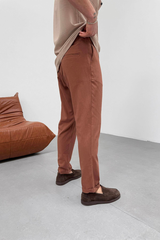 EşofmanKahve Müslin Krinkıl  Double Paça Baggy Pantolon PNC 4044
