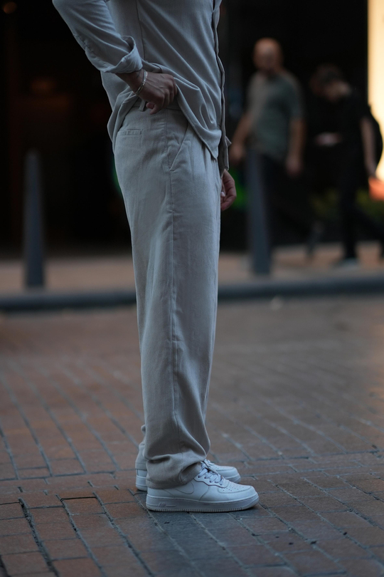 EşofmanKrem Kemerli Kadife Baggy Pantalon SNZ M8392