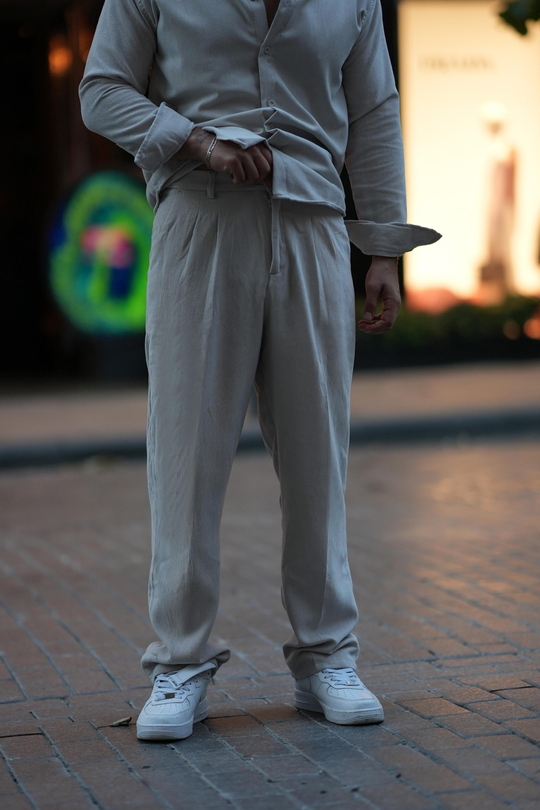 EşofmanKrem Kemerli Kadife Baggy Pantalon SNZ M8392