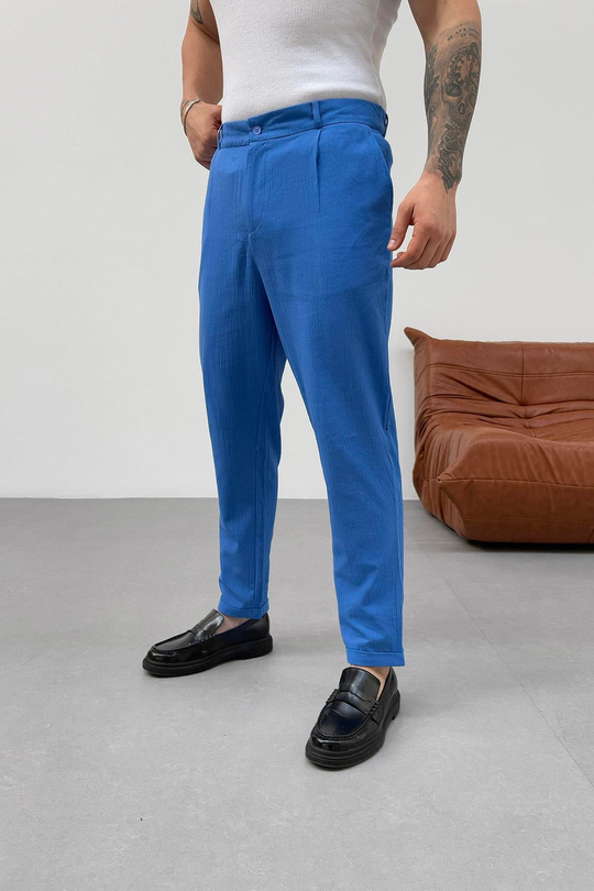 EşofmanSaksmavi Müslin Krinkıl Double Paça Baggy Pantolon PNC 4044