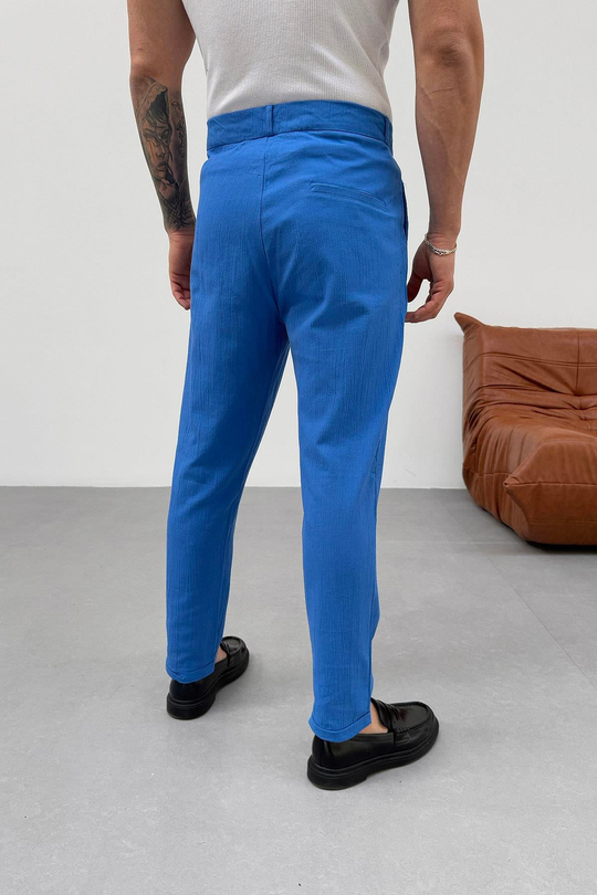 EşofmanSaksmavi Müslin Krinkıl Double Paça Baggy Pantolon PNC 4044