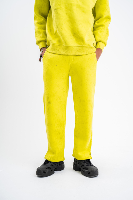 EşofmanSarı Yıkamalı Düz Baggy Eşofman PLZ
