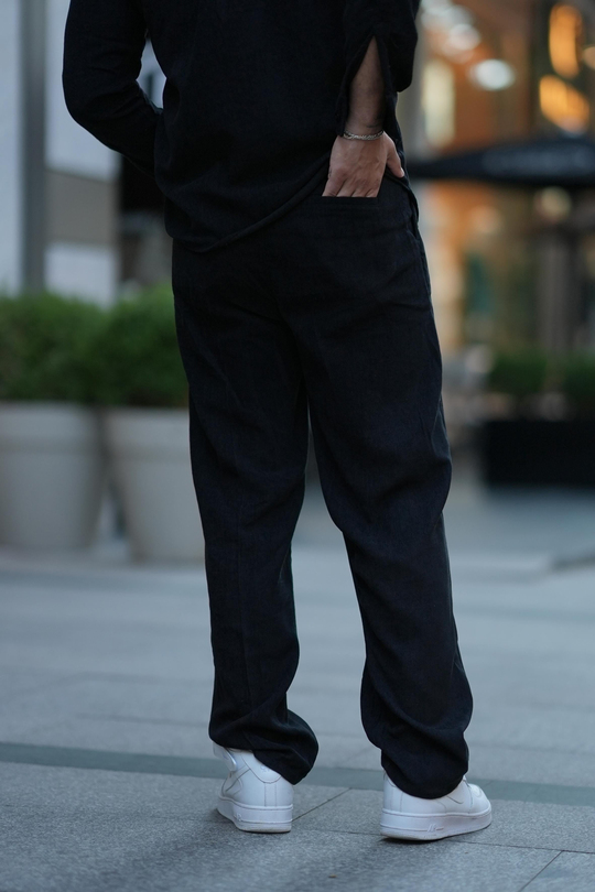 EşofmanSiyah Kemerli Kadife Baggy Pantalon SNZ M8392