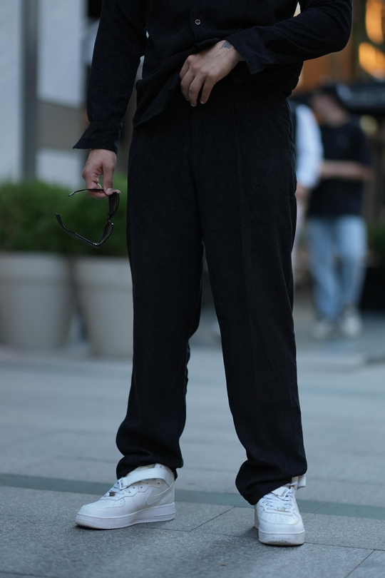 EşofmanSiyah Kemerli Kadife Baggy Pantalon SNZ M8392