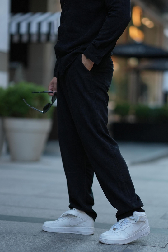 EşofmanSiyah Kemerli Kadife Baggy Pantalon SNZ M8392