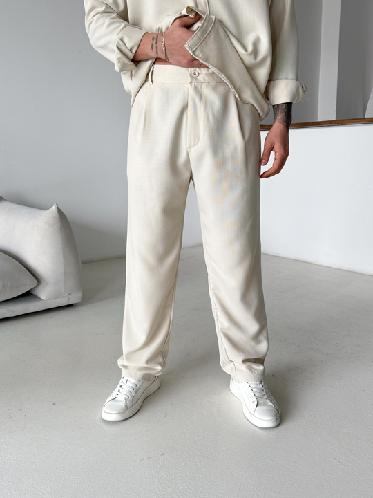 GabardinBej Dokuma Keten Baggy Pantalon PLZ