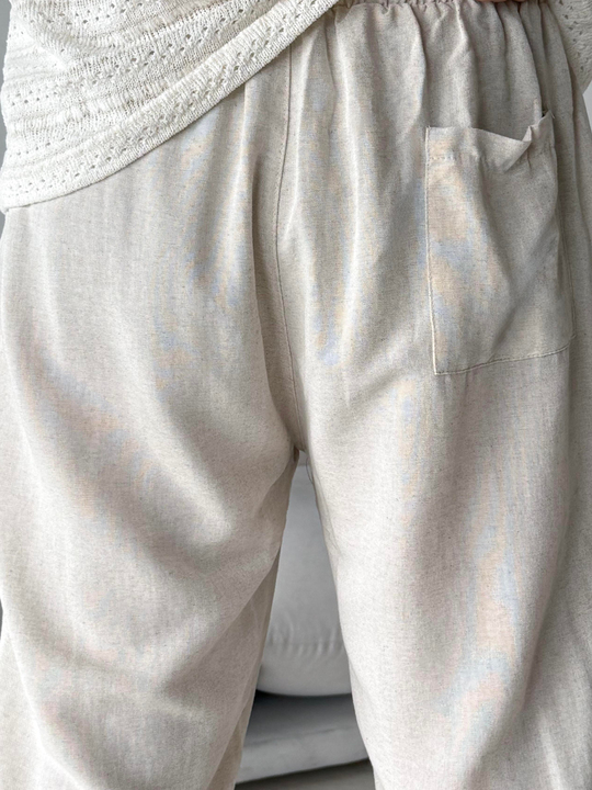GabardinBej Ham Keten Bol Bağcıklı Pantalon LNS 23115