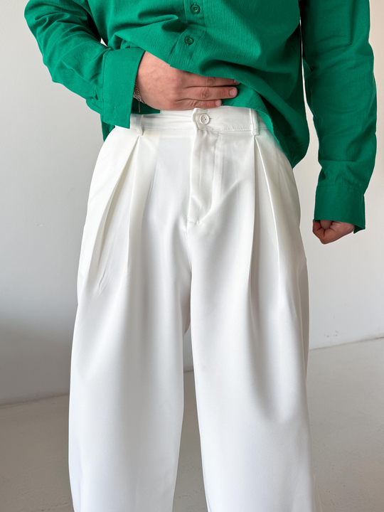 GabardinBeyaz Double Palazzo Pantalon 4062 PNC