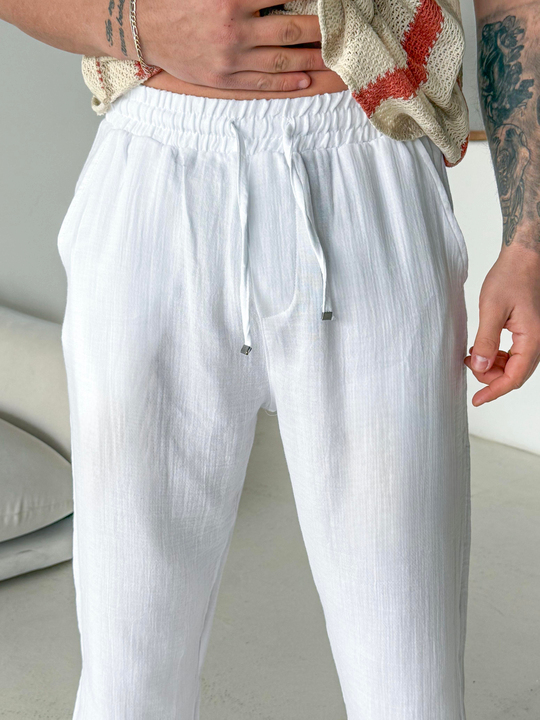 GabardinBeyaz Müslin Keten Pantalon LNS 23117