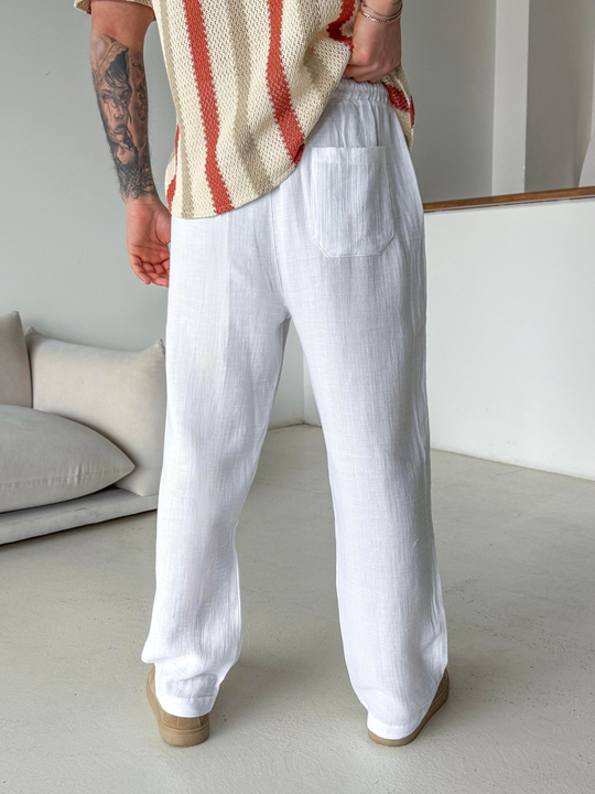 GabardinBeyaz Müslin Keten Pantalon LNS 23117