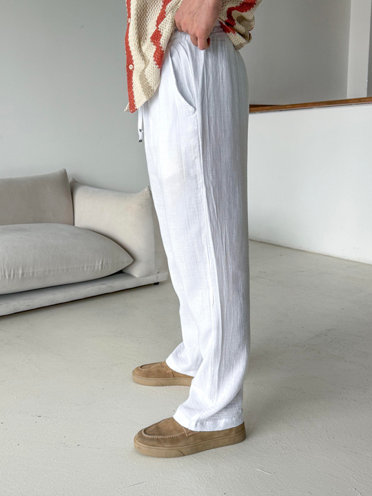 GabardinBeyaz Müslin Keten Pantalon LNS 23117