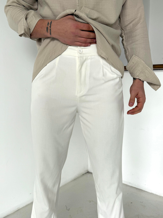 GabardinEkru Bezayağı Boyfriend Pamuk Kumaş Pantolon SNZ N1045