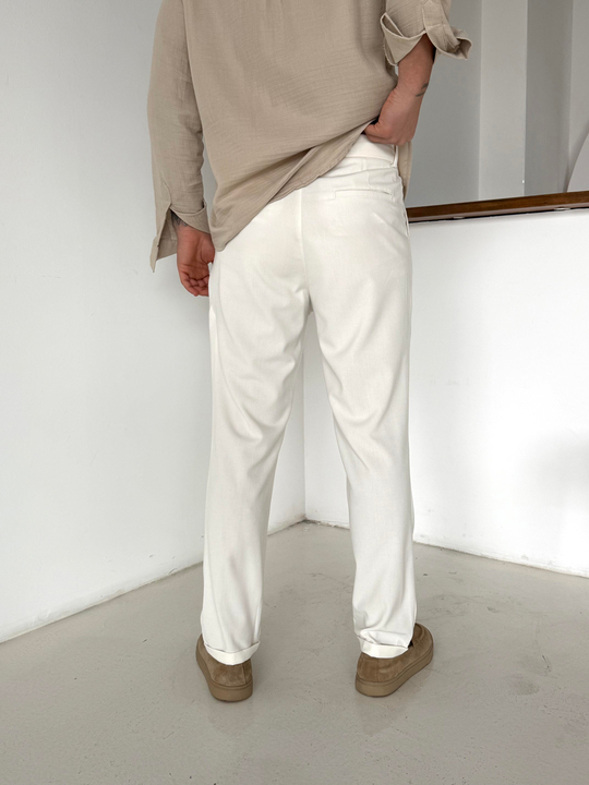 GabardinEkru Bezayağı Boyfriend Pamuk Kumaş Pantolon SNZ N1045