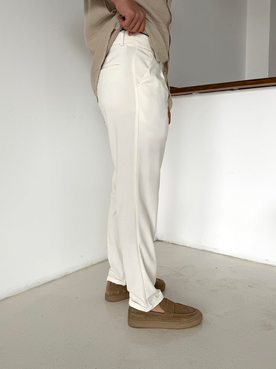 GabardinEkru Bezayağı Boyfriend Pamuk Kumaş Pantolon SNZ N1045