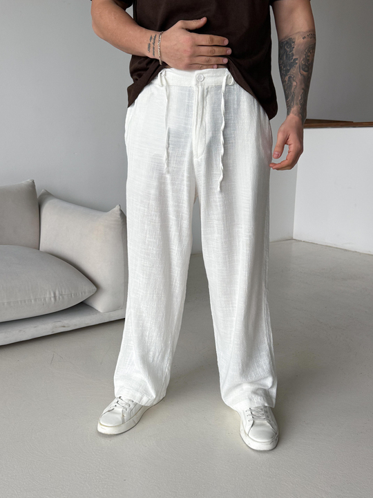 GabardinEkru Keten Baggy Yarı Lastikli Pantalon PNC 4060