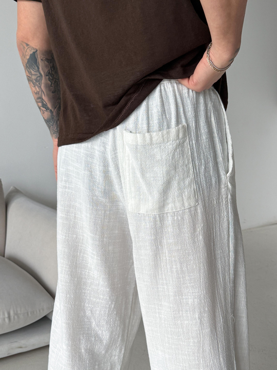 GabardinEkru Keten Baggy Yarı Lastikli Pantalon PNC 4060