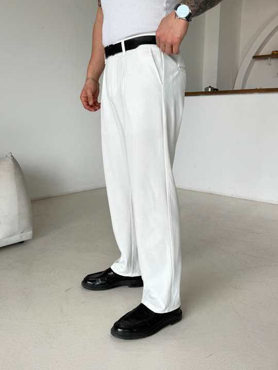 GabardinEkru Lastikli Baggy Kumaş Pantalon SC