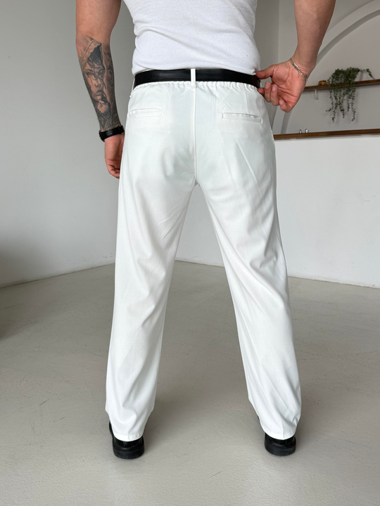 GabardinEkru Lastikli Baggy Kumaş Pantalon SC