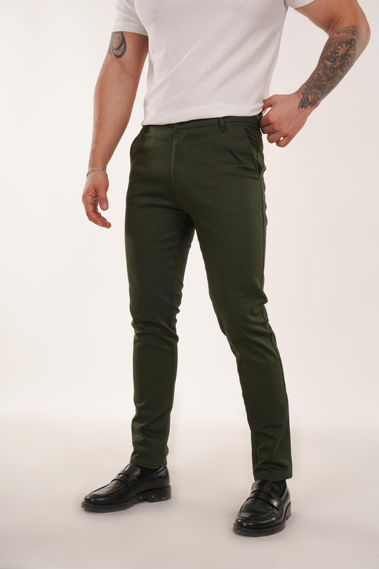 GABARDİNHaki Gabardin Düz Baggy Pantolon PLT 09