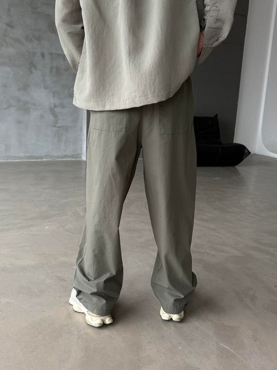 GabardinHaki Poplin Super Baggy Bağcıklı Pantalon JJ 118