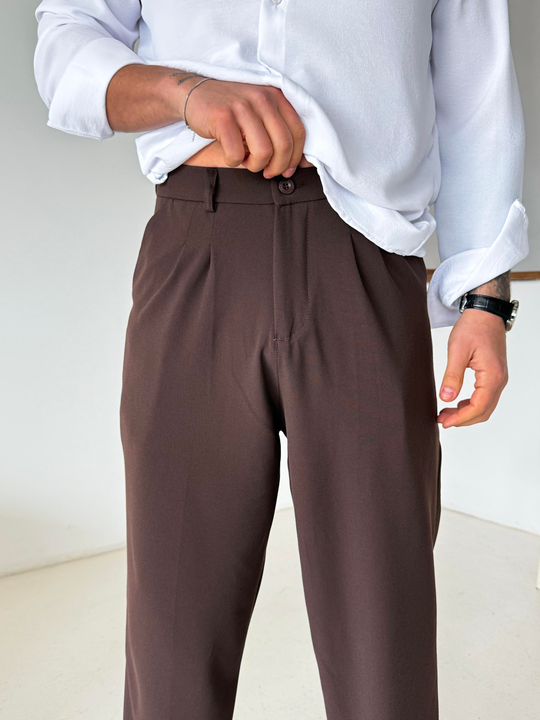 GabardinKahve Baggy Bezayağı Kumaş Pantalon SNZ N1135