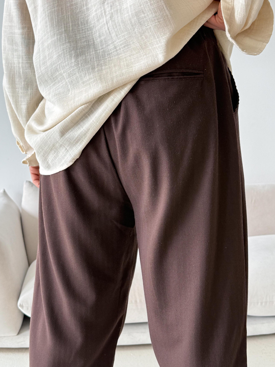 GabardinKahve Balık Sırtı Arka Lastikli Dokuma Pantalon PLZ 26409