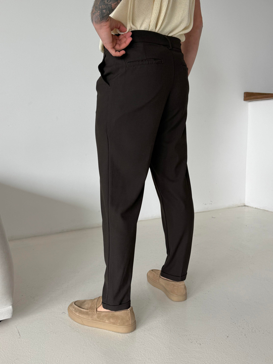 GabardinKahve Bezayağı Boyfriend Pamuk Kumaş Pantolon SNZ N1045