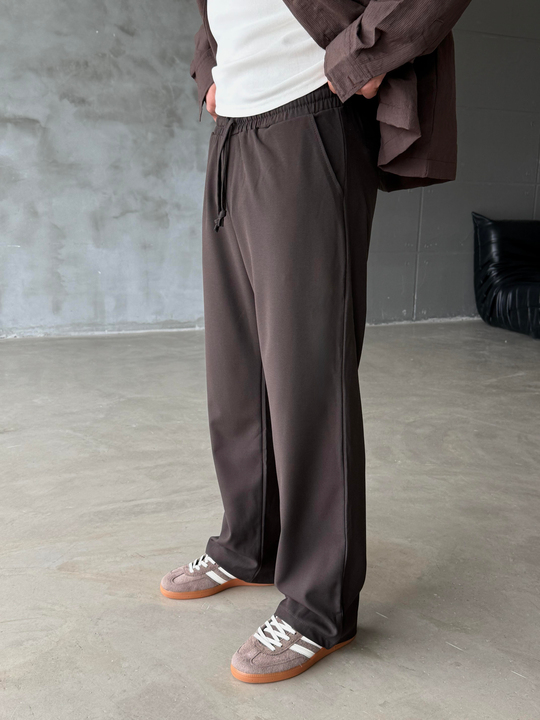 GabardinKahve Bol Basic Bağcıklı Kumaş Pantalon SC