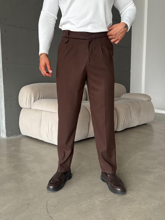 GabardinKahve Kemerdilli Kumaş Pantolon SNZ K5016