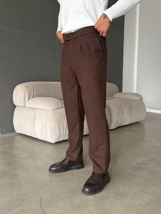 GabardinKahve Kemerdilli Kumaş Pantolon SNZ K5016