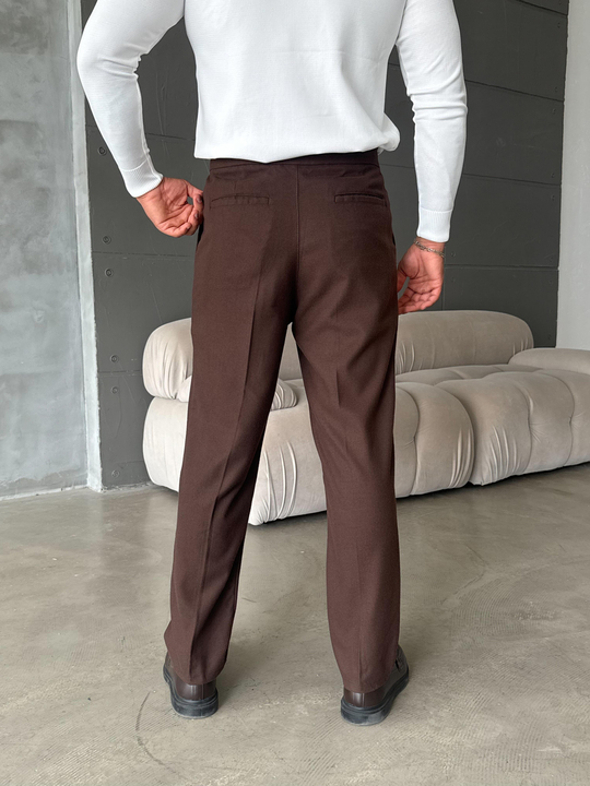 GabardinKahve Kemerdilli Kumaş Pantolon SNZ K5016