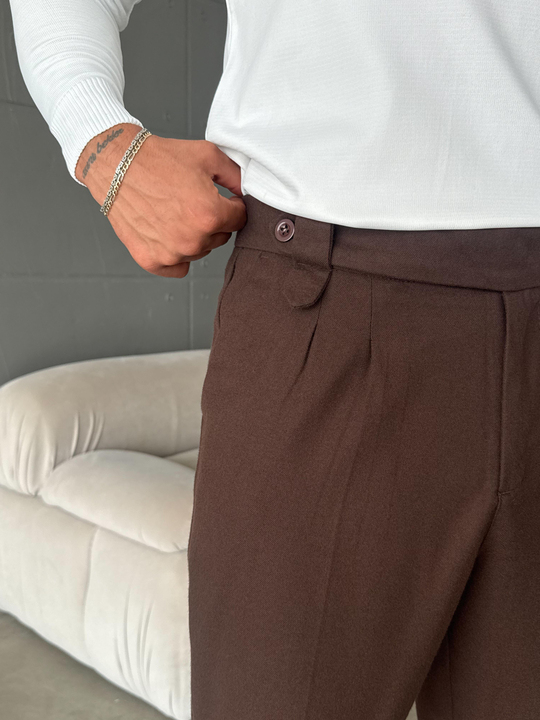 GabardinKahve Kemerdilli Kumaş Pantolon SNZ K5016