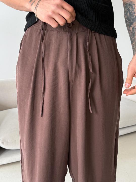 GabardinKahve Modal Yarım Lastikli Baggy Pantalon 4066