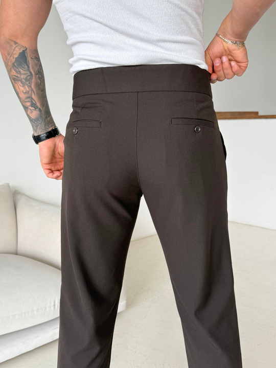 GabardinKahve Tokalı Regular Fit Kumaş Pantalon SC