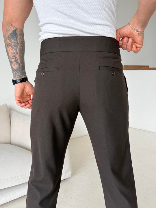 GabardinKahve Tokalı Regular Fit Kumaş Pantalon SC