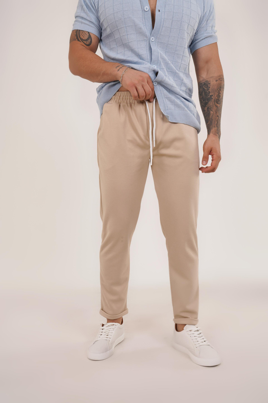 GABARDİNKrem Diagonel Bel Lastik Pant Tk