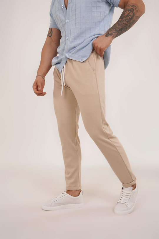 GABARDİNKrem Diagonel Bel Lastik Pant Tk
