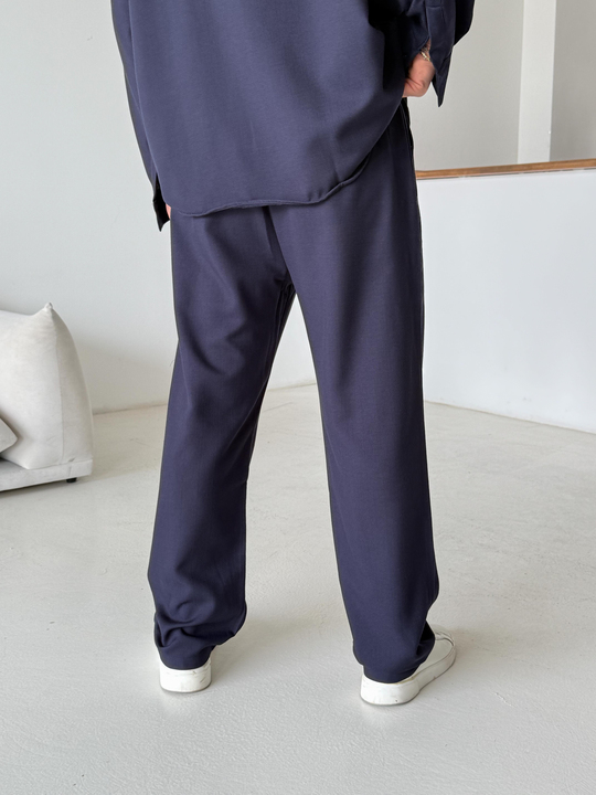 GabardinLacivert Dokuma Keten Baggy Pantalon PLZ