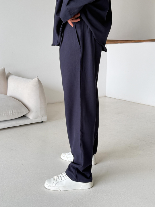 GabardinLacivert Dokuma Keten Baggy Pantalon PLZ