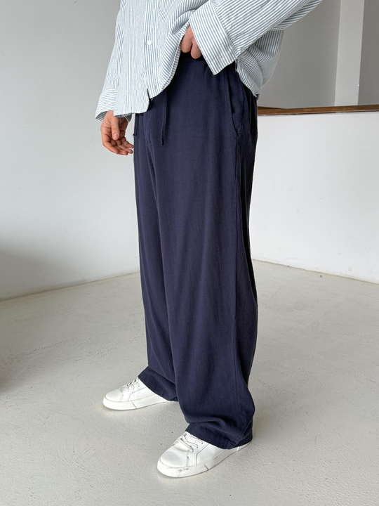 GabardinLacivert Keten Baggy Yarı Lastikli Pantalon PNC 4060